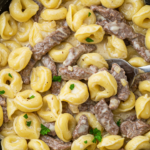 Philly Cheesesteak Tortellini with Creamy Provolone Sauce