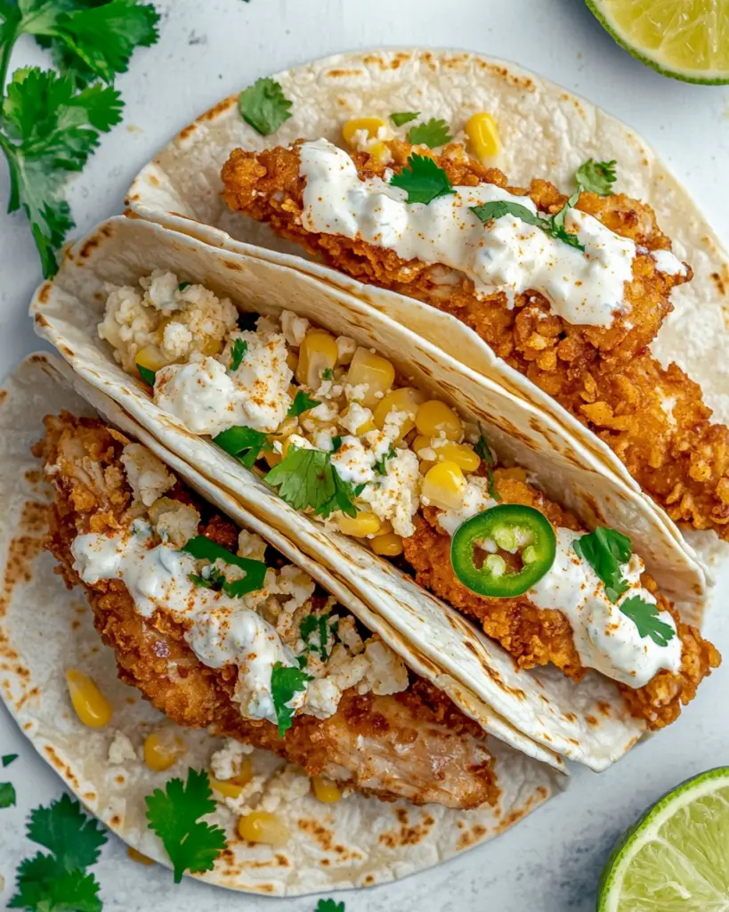 Fried Chicken Street Corn Taco with Jalapeno Lime Ranch