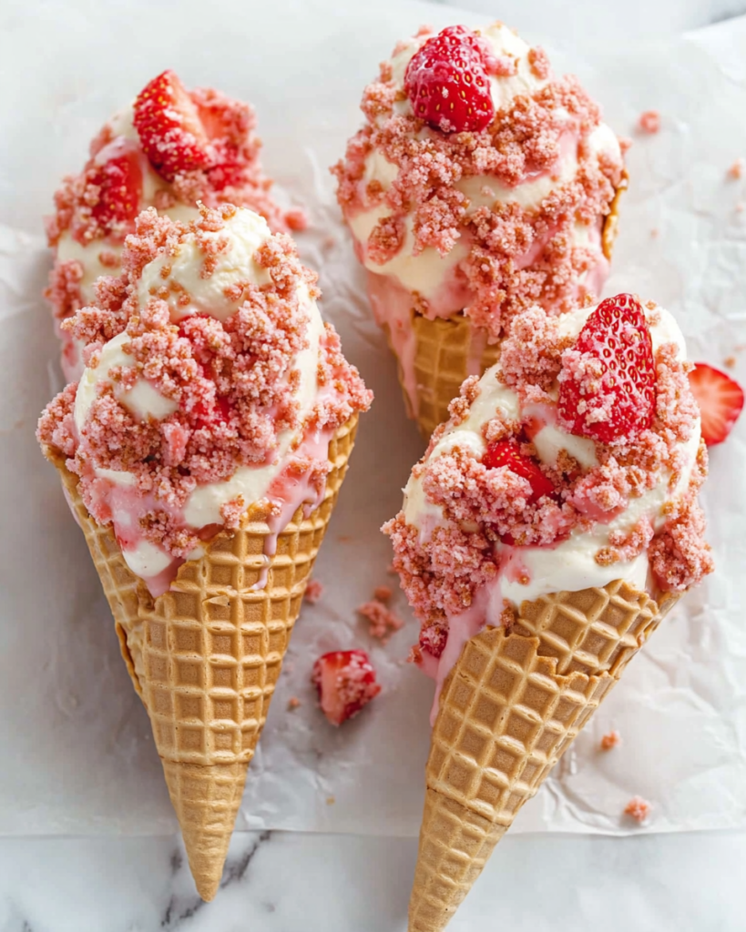 Strawberry Crunch Cheesecake Cones