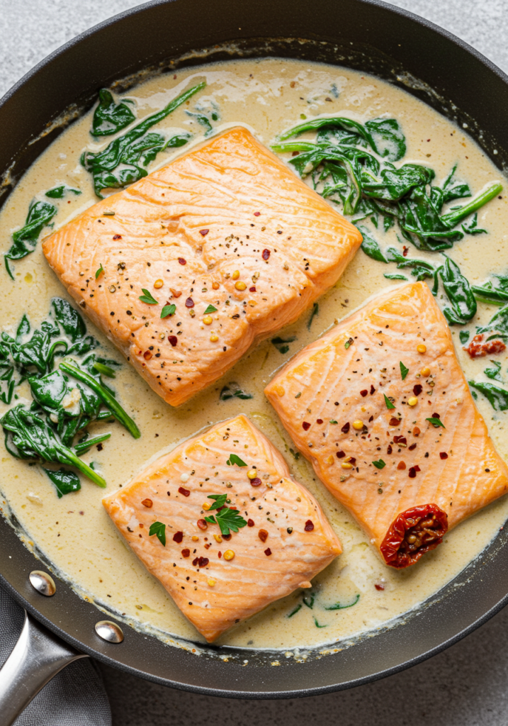 Tuscan Salmon with Parmesan Cream Sauce