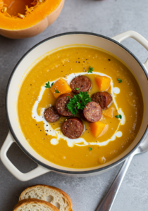 Creamy Butternut Squash and Beef Sausage Soup