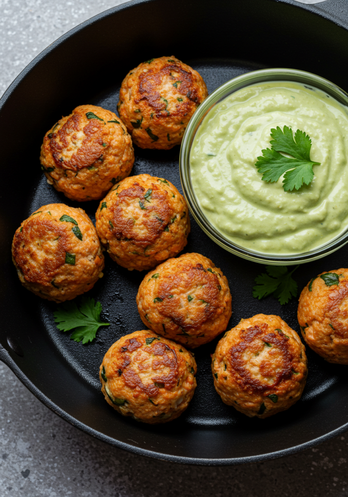 Baked Salmon Meatballs with Creamy Avocado Sauce