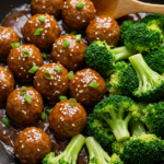 Sticky Mongolian Meatballs and Broccoli