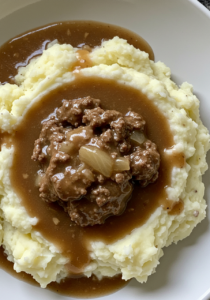 Ground Beef and Gravy Over Mashed Potatoes