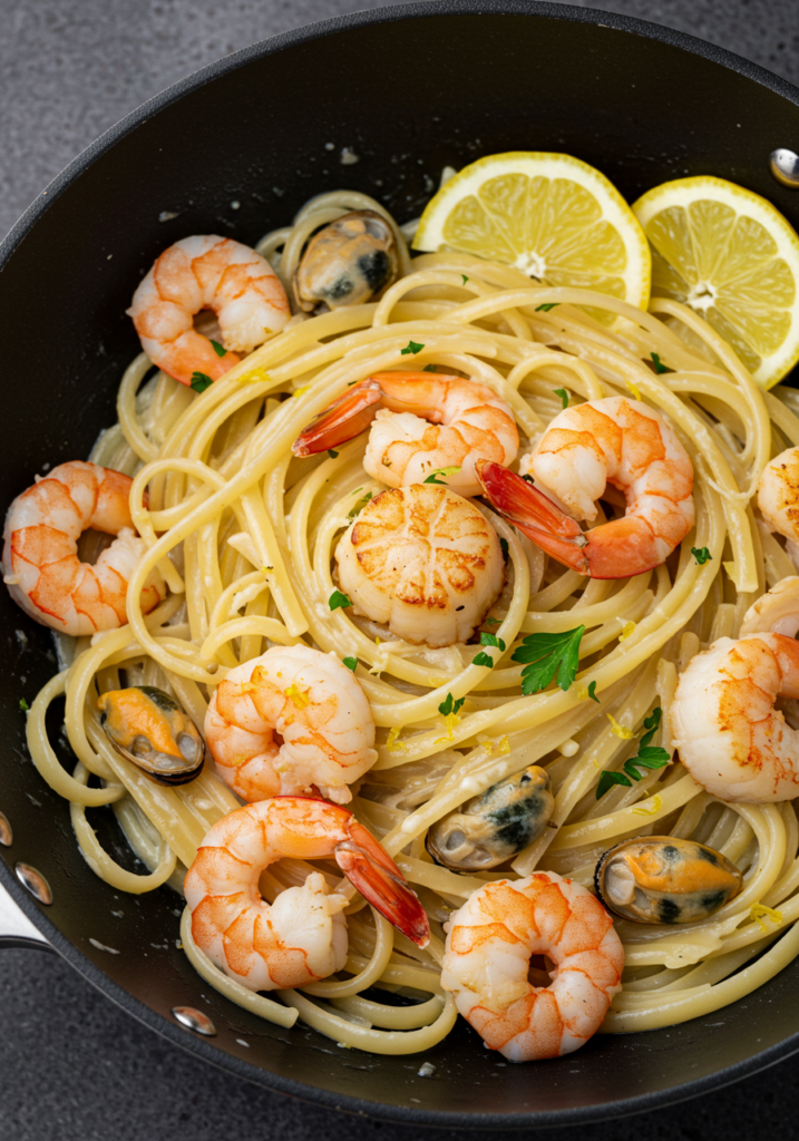 Seafood Linguine with White Sauce