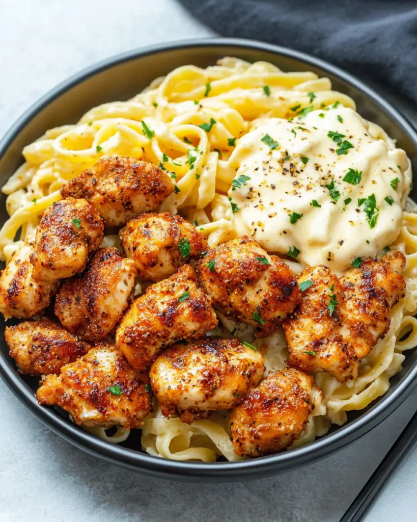 Garlic Butter Chicken Bites with Creamy Parmesan Pasta