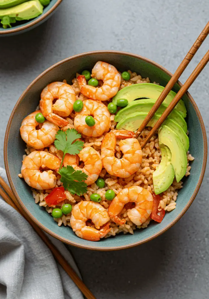 Spicy Shrimp and Avocado Rice Bowl