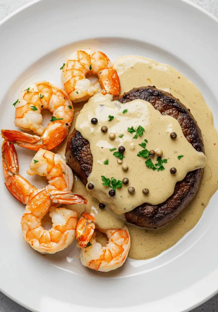 Surf and Turf with Creamy Garlic Sauce