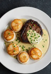 Surf and Turf with Creamy Garlic Sauce
