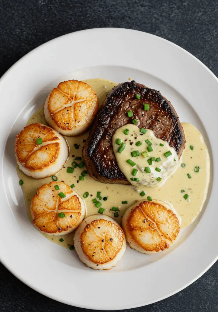 Surf and Turf with Creamy Garlic Sauce