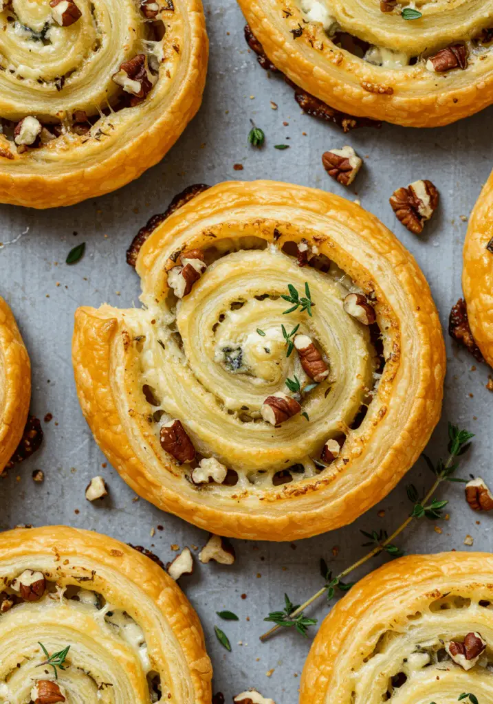 Blue Cheese Walnut Thyme Puff Pastry Twirl