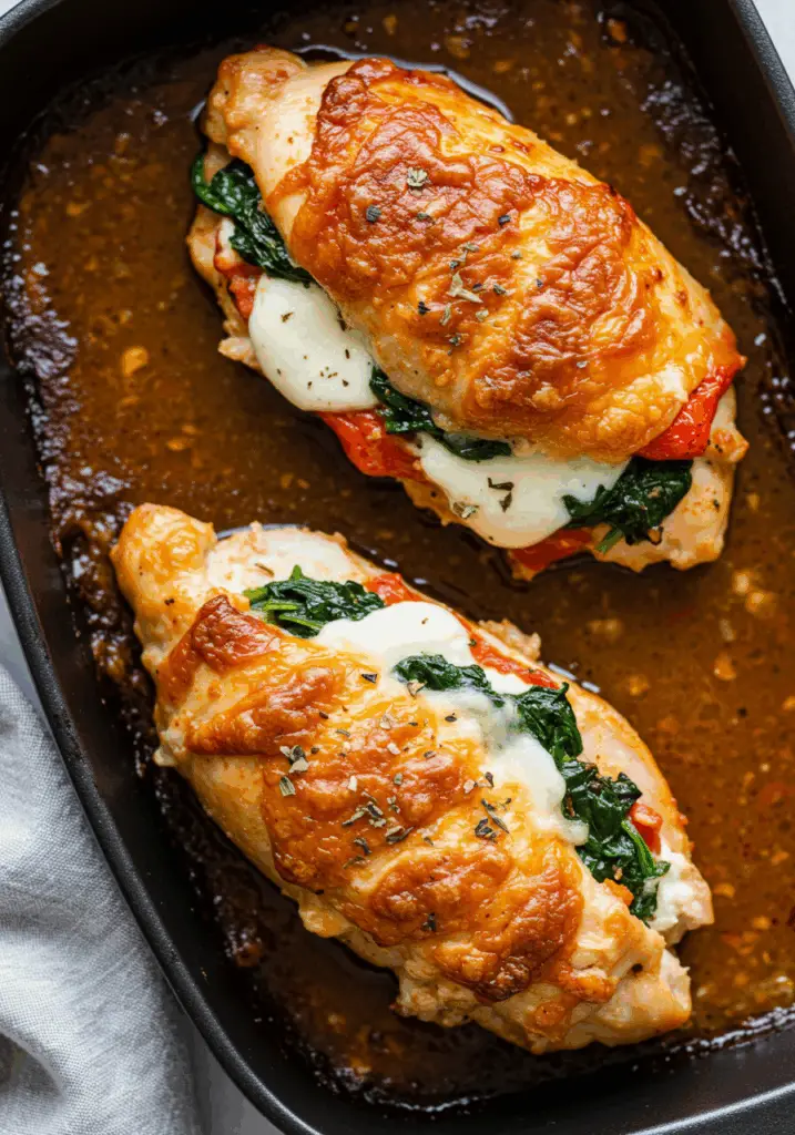 Roasted Red Pepper, Spinach, and Mozzarella Stuffed Chicken