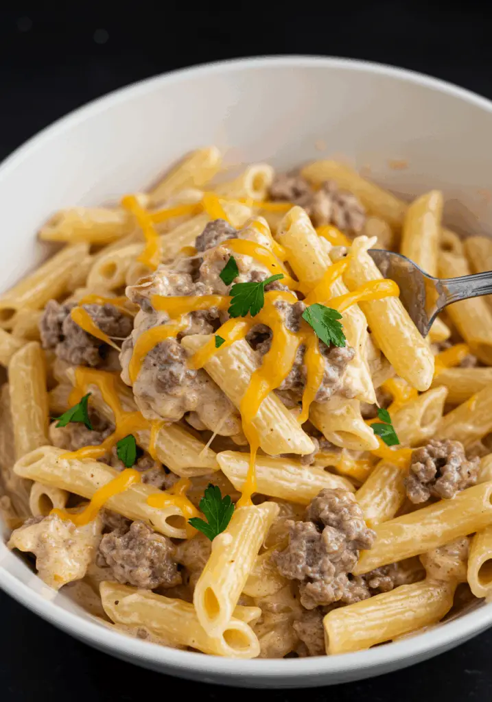 Loaded Cheeseburger Alfredo Pasta