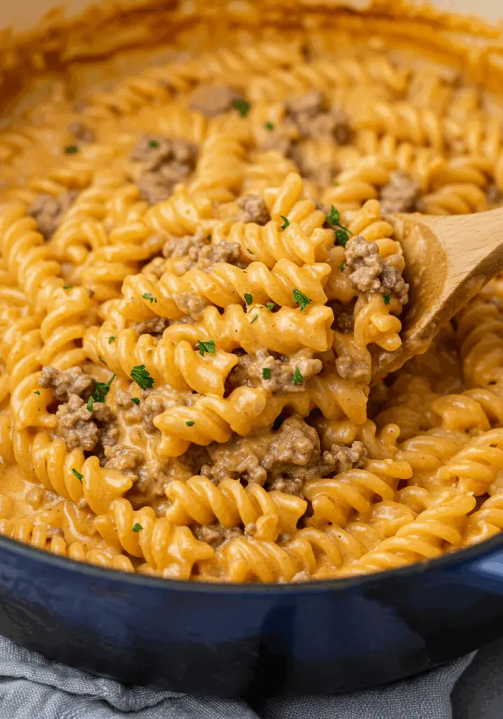 Beef and Rotini in Garlic Parmesan Sauce