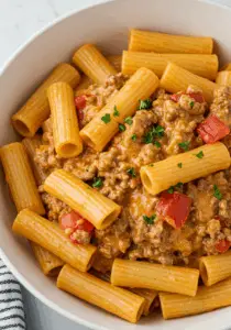 Creamy Rotel Pasta with Ground Beef