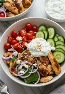 Greek Chicken Gyro Bowls with Tzatziki Sauce