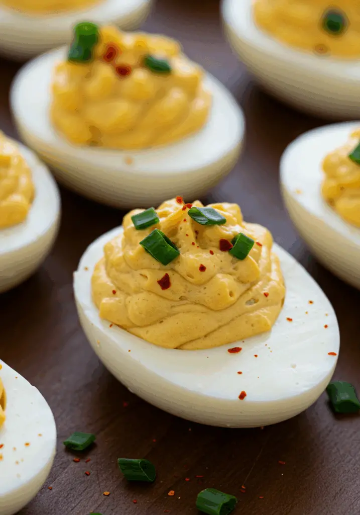 Spicy Chili Garlic Deviled Eggs