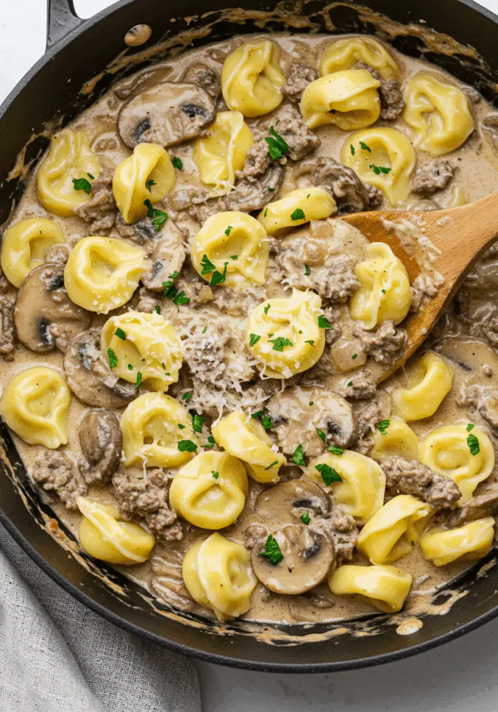 Creamy Beef and Mushroom Tortellini Skillet