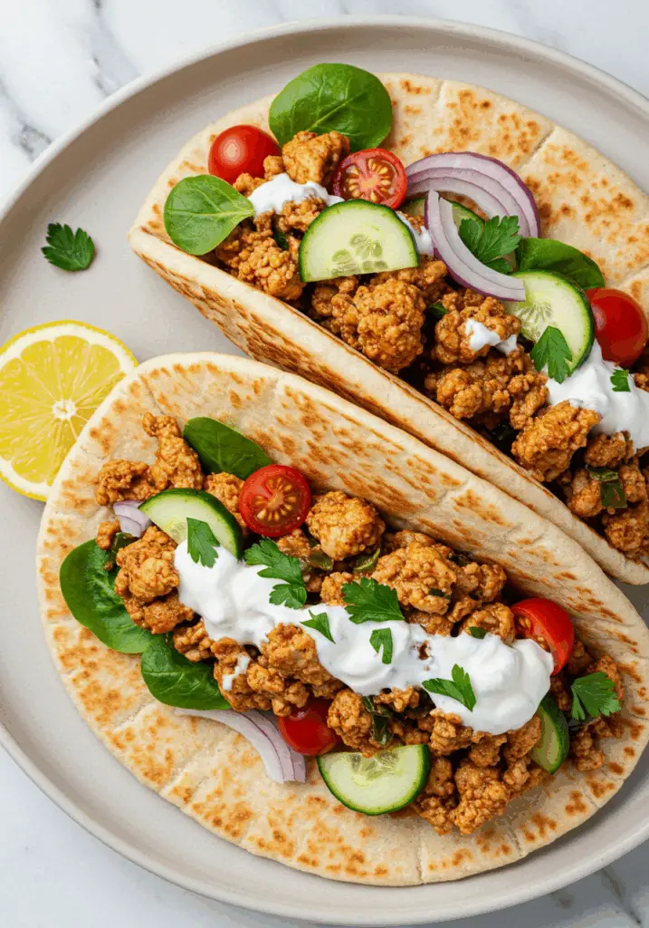 Mediterranean Ground Chicken Pitas