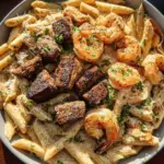Blackened Steak and Shrimp Alfredo
