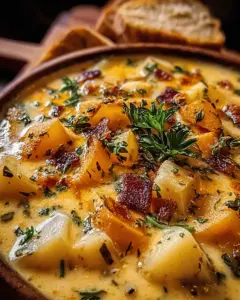 Hearty Cheddar Garlic Herb Potato Soup Recipe