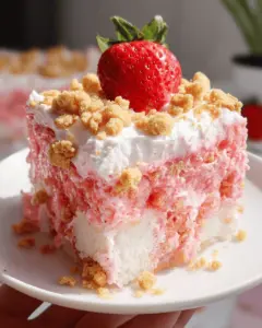 Strawberry Crunch Poke Cake