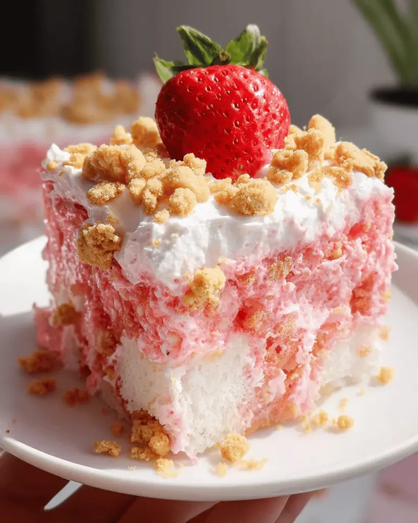 Strawberry Crunch Poke Cake