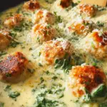 Chicken Ricotta Meatballs with Spinach Alfredo Sauce