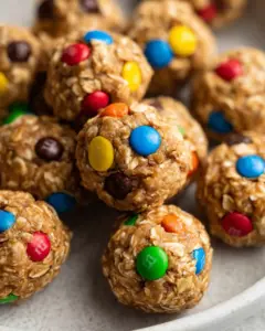 Monster Cookie Oatmeal Peanut Butter Balls with M&Ms