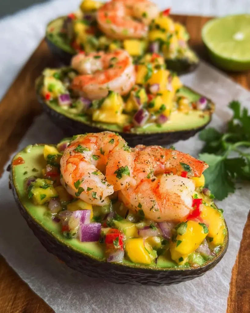 Shrimp Stuffed Avocado with Mango Salsa