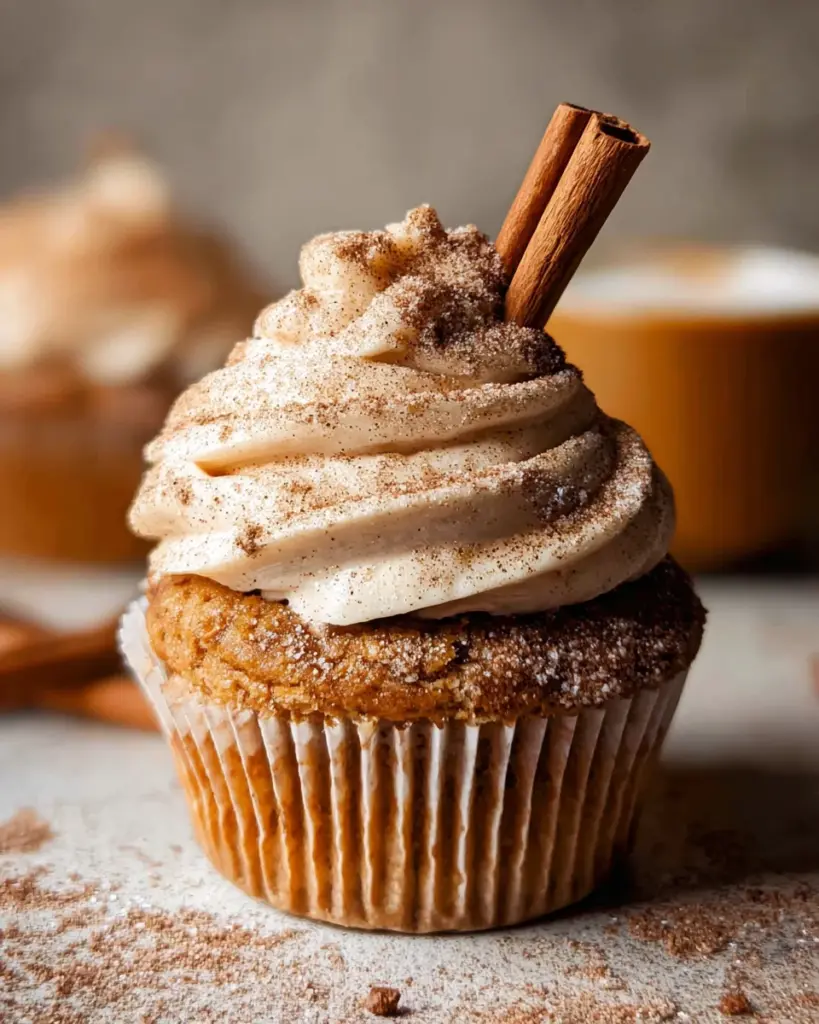 Vanilla Chai Pumpkin Latte Cupcakes with Cinnamon Brown Sugar Frosting