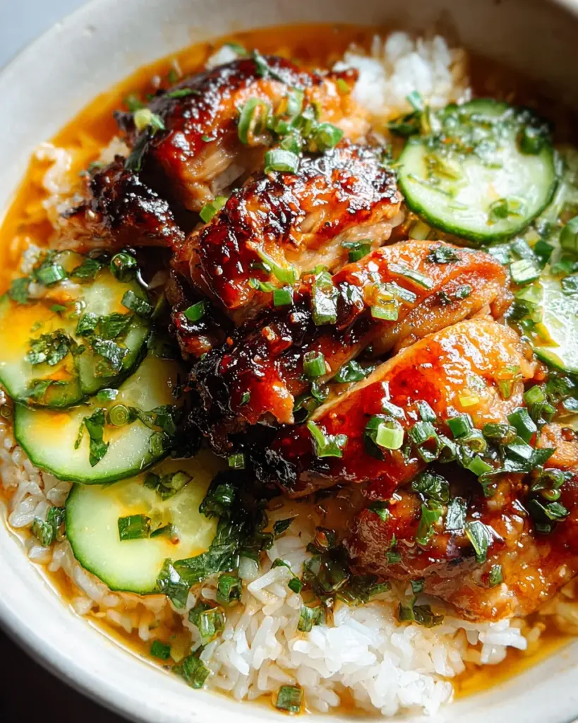 Caramelised Soy Chicken in Garlic Ginger Broth with Rice