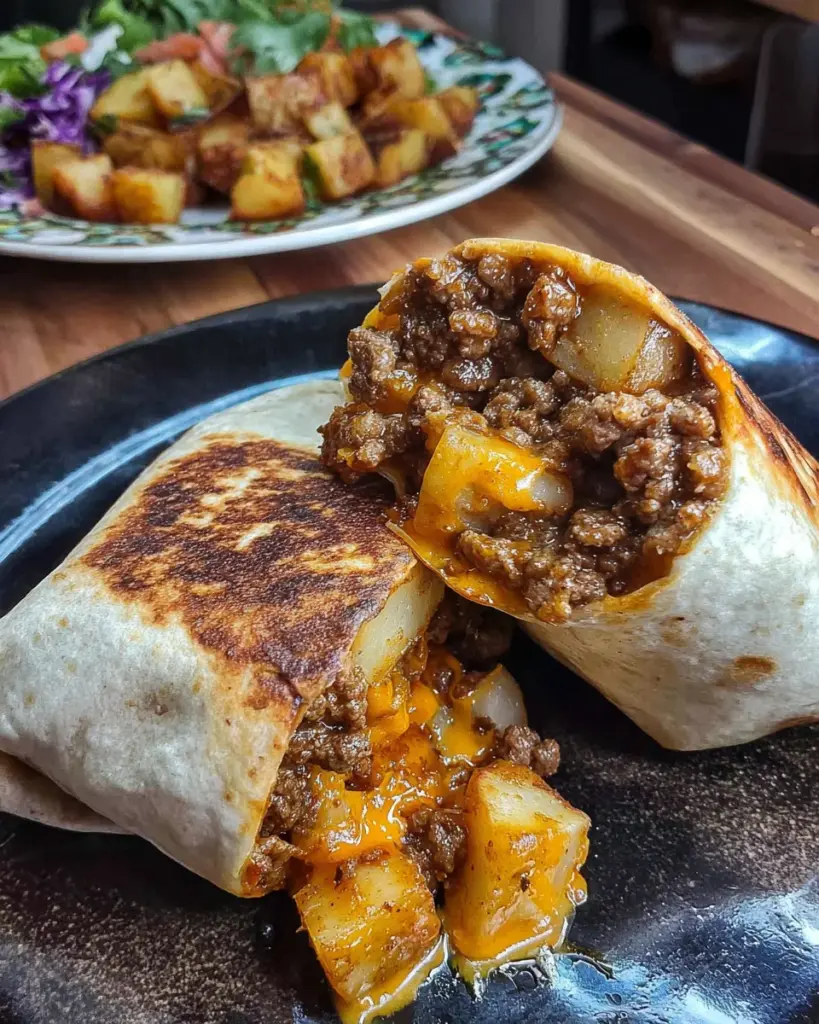 Cheesy Beef and Potato Burritos