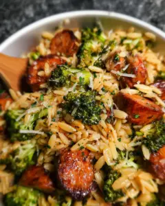 Chicken Sausage, Broccoli, Orzo Skillet