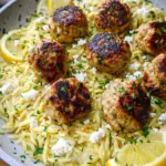 Easy Greek Chicken Meatballs with Lemon Orzo