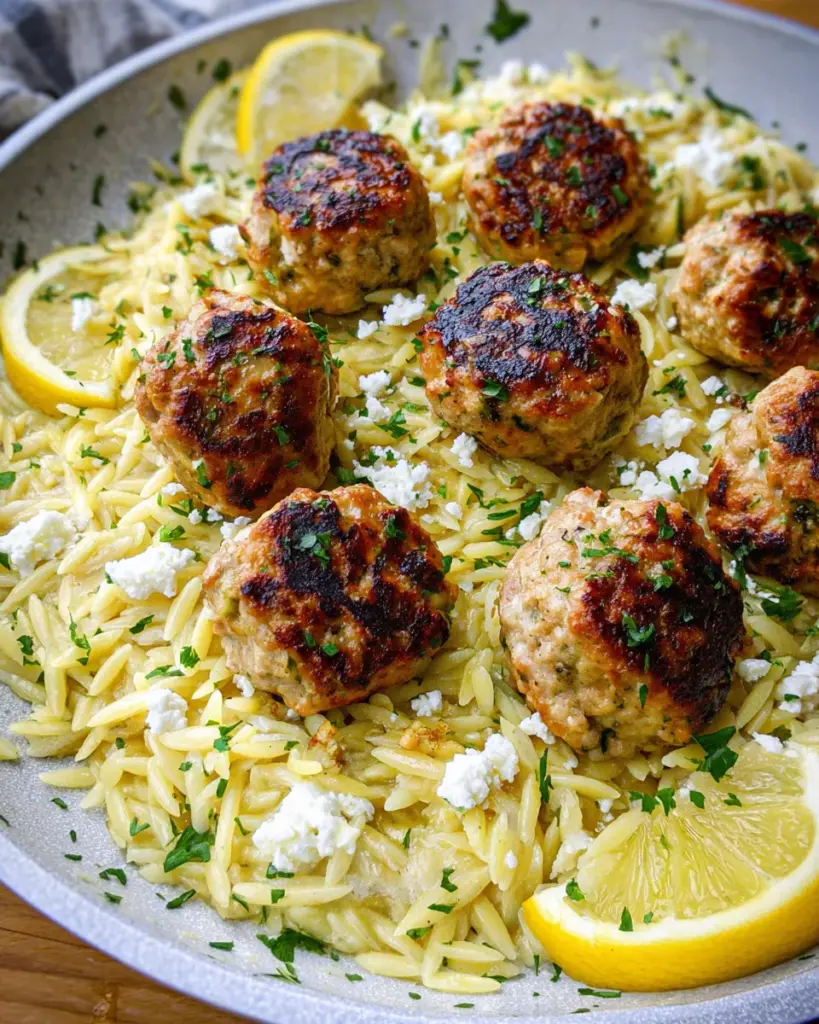 Easy Greek Chicken Meatballs with Lemon Orzo