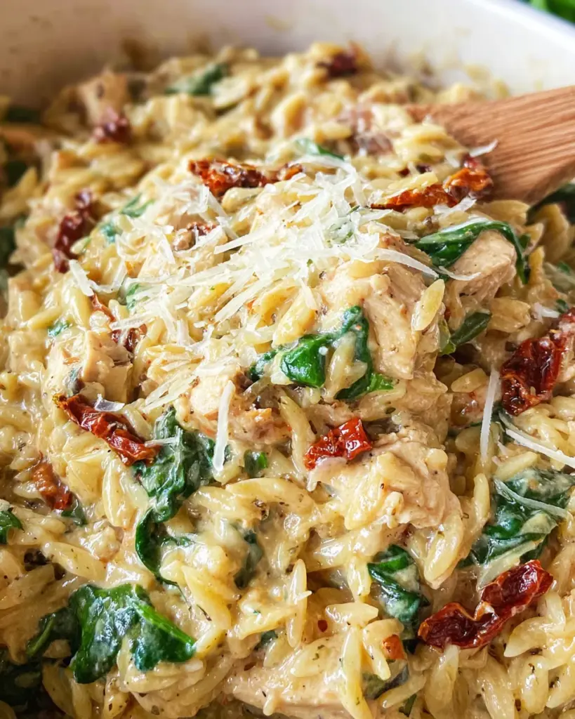 Slow Cooker Creamy Tuscan Chicken Orzo