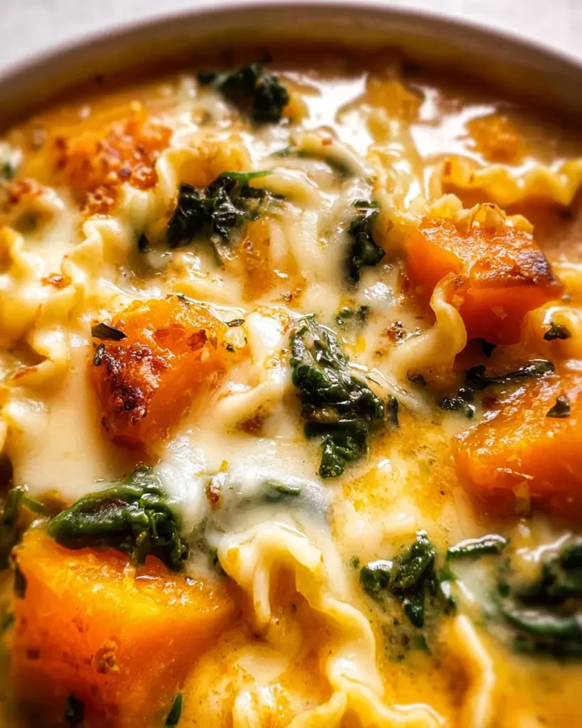 Butternut Squash Lasagna Soup with Kale & Mozzarella