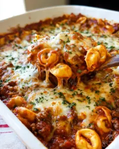 Easy Beefy and Cheesy Baked Tortellini