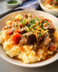 Fall Apple Cider Stew over Mashed Potatoes