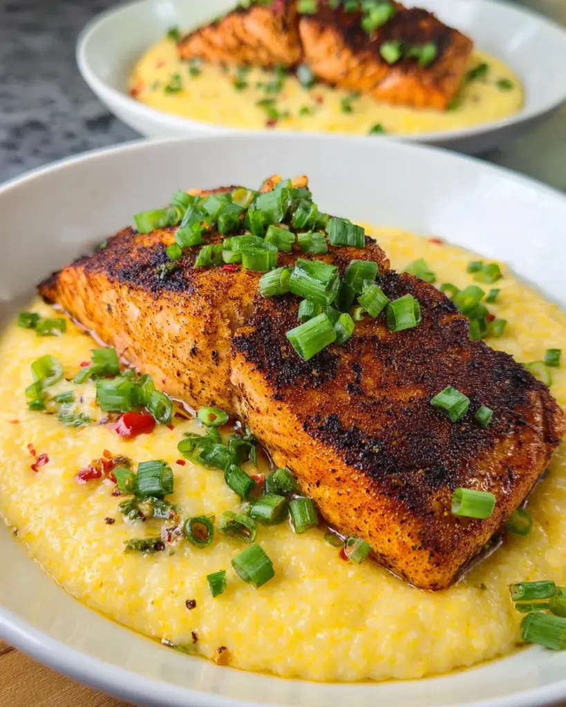 Cajun Grilled Salmon with Cheesy Jalapeno Grits