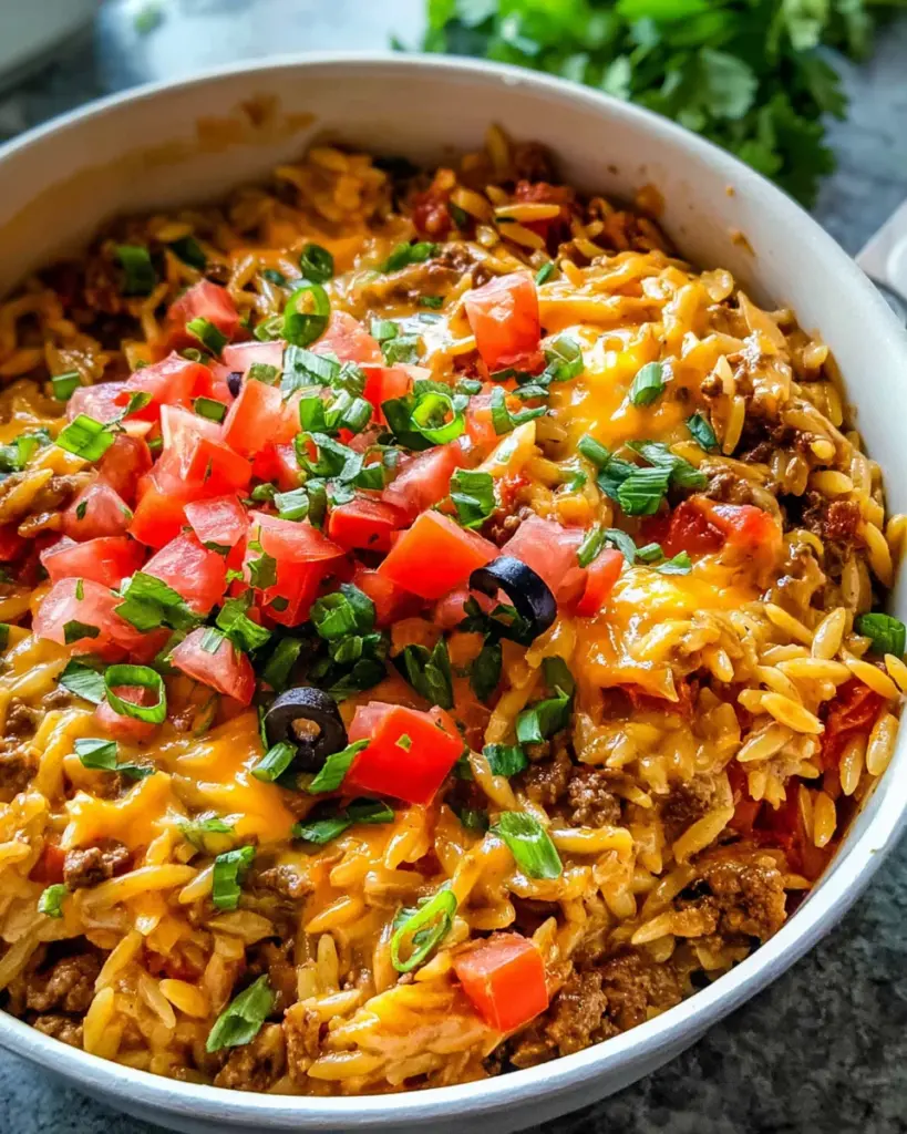 One Pot Cheesy Taco Orzo