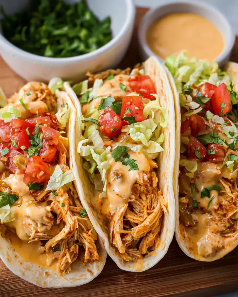 Slow Cooker Queso Chicken Tacos