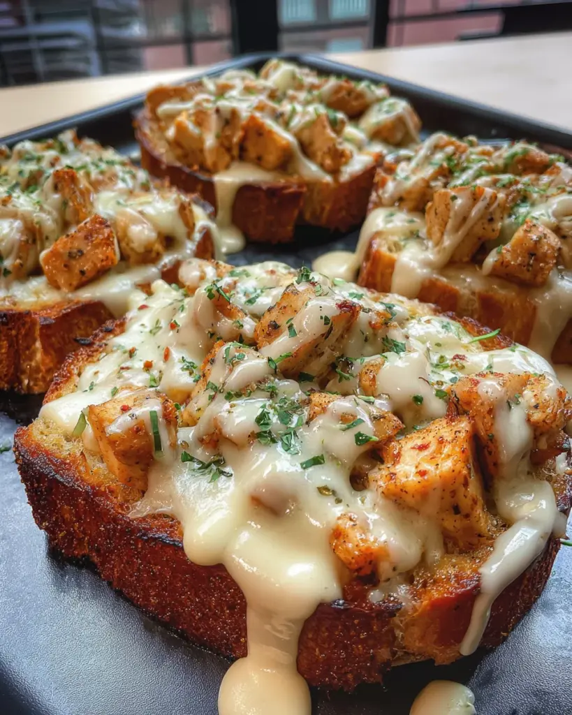 Chicken Alfredo Garlic Toast