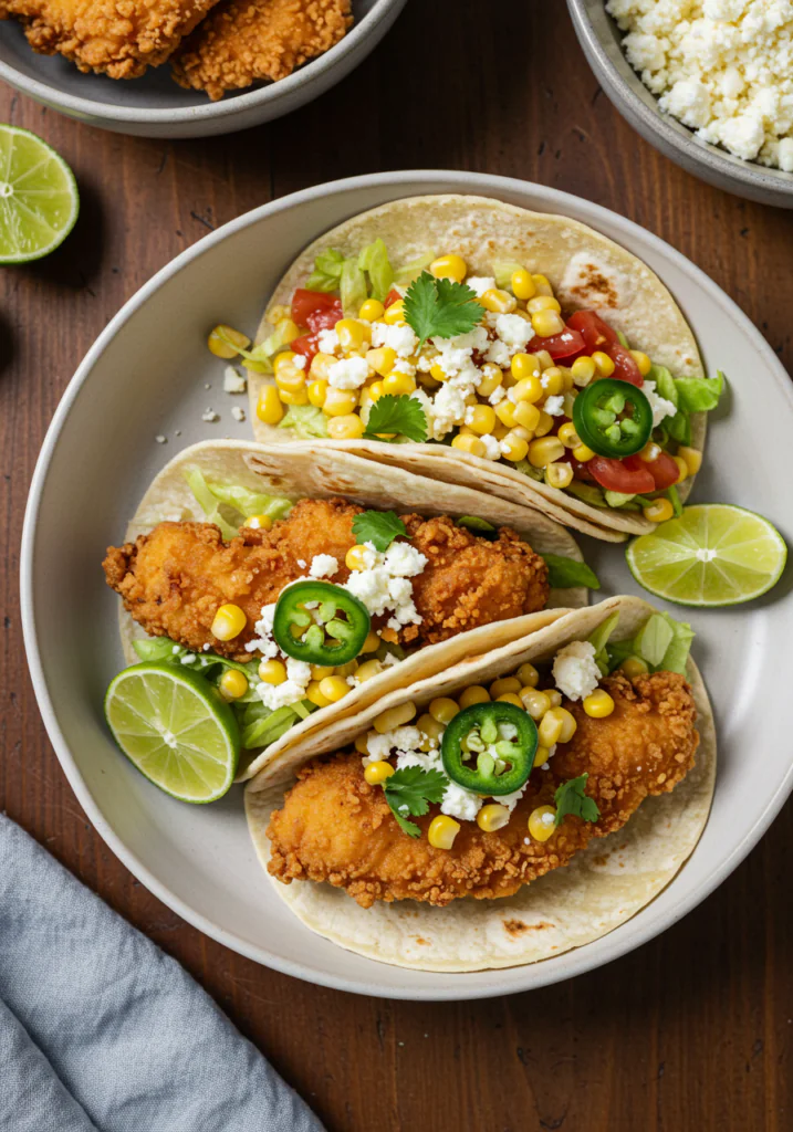 Fried Chicken Street Corn Tacos