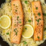 One Skillet Salmon with Lemon Orzo