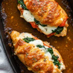 Roasted Red Pepper, Spinach, and Mozzarella Stuffed Chicken