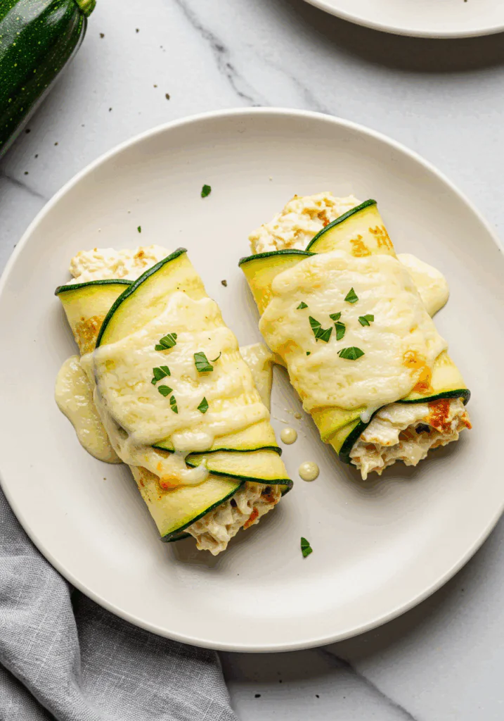 Zucchini Chicken Alfredo Roll Ups