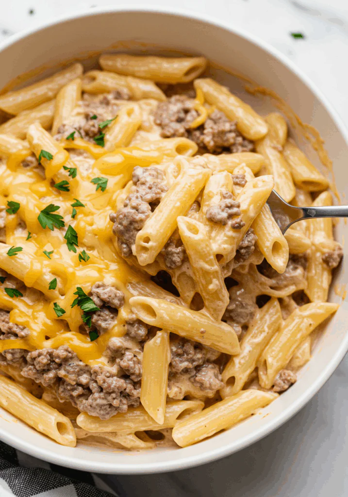 Loaded Cheeseburger Alfredo Pasta