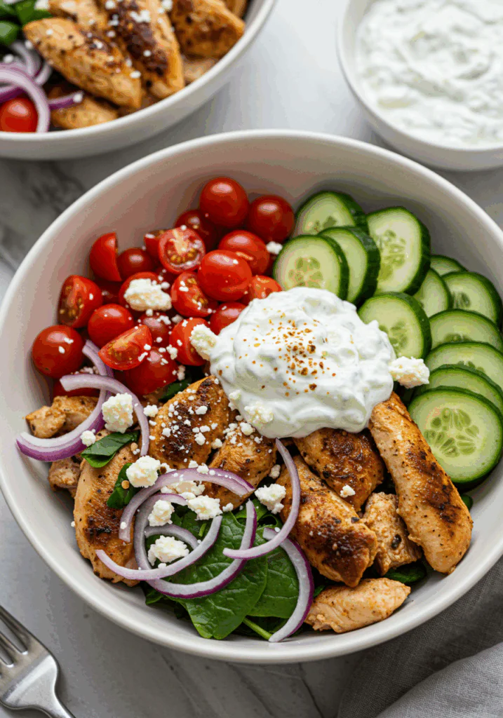 Greek Chicken Gyro Bowls with Tzatziki Sauce